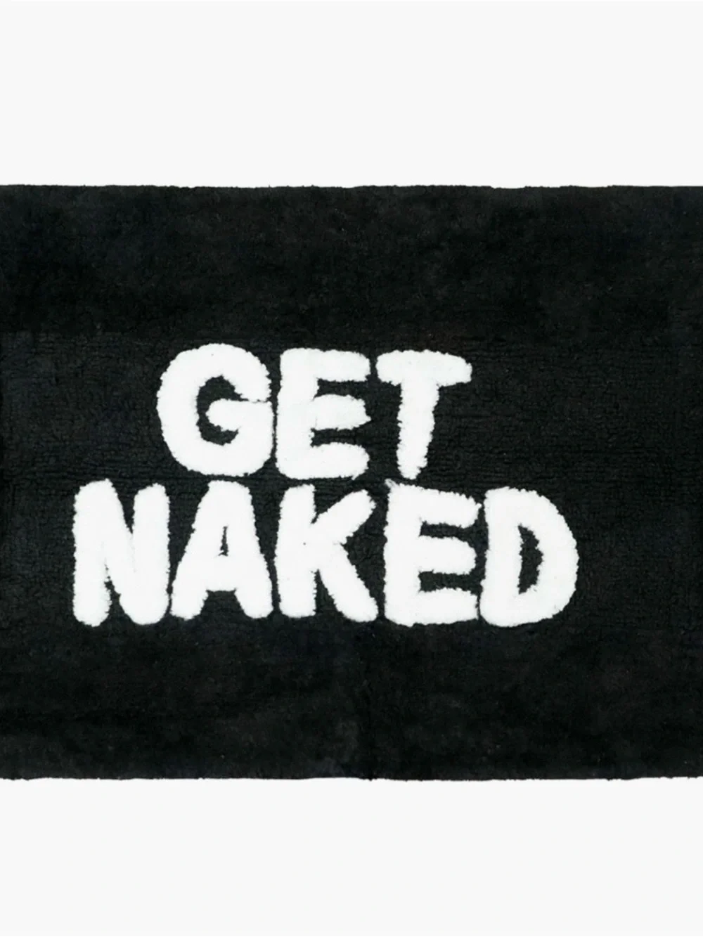 Plush Black 'GET NAKED' Bath Mat - Bold White Lettering